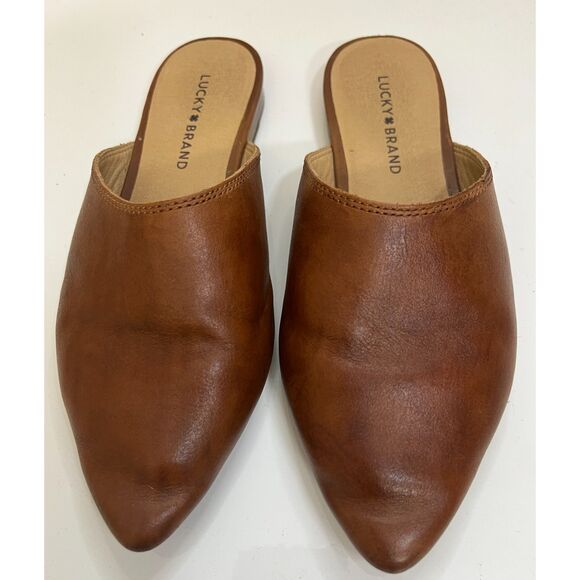 Lucky Brand Bareisha tan leather mules. Size 8(W). - Picture 1 of 8